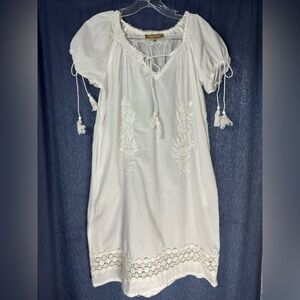 Gorgeous Rose and Rose White Embroidered Women's Dress Lace Resort Boho Sz Small